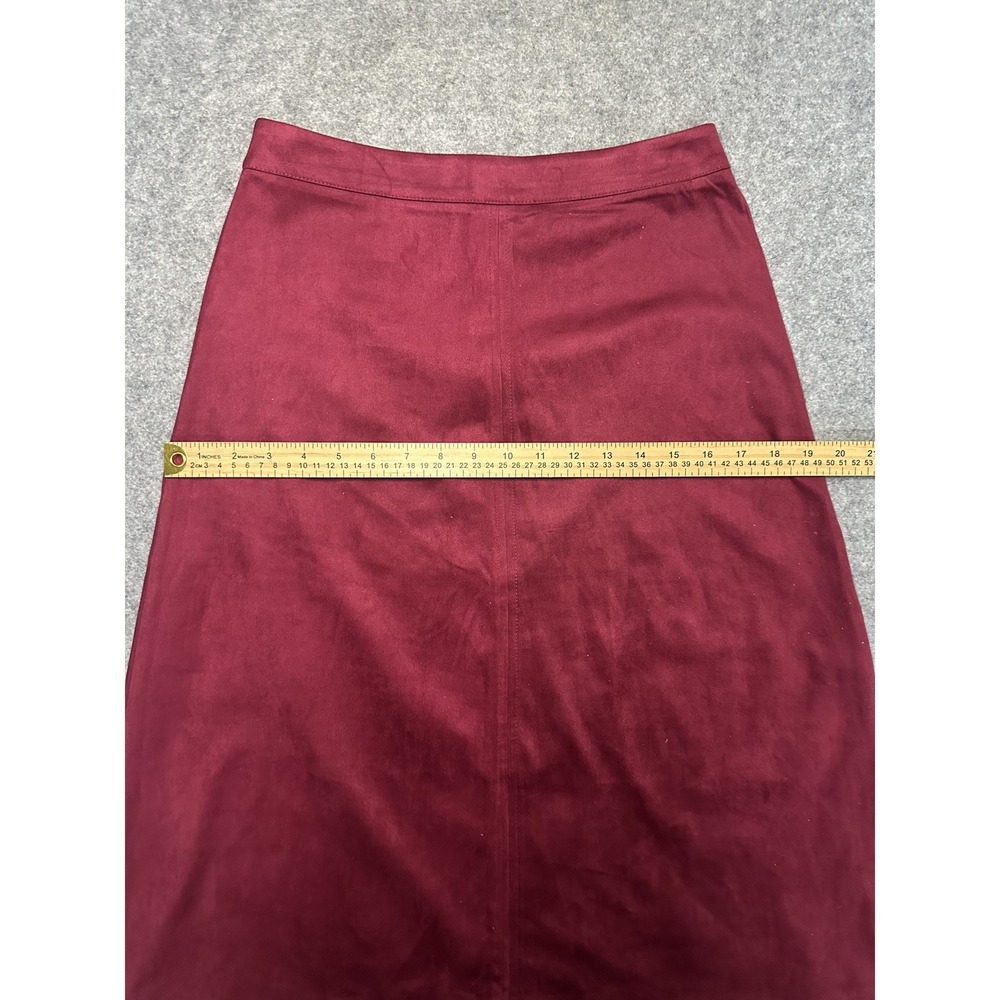 Bagatelle Collection Faux Suede A-Line Skirt XS Burgundy Wine Vegan Suede Midi - Picture 4 of 7